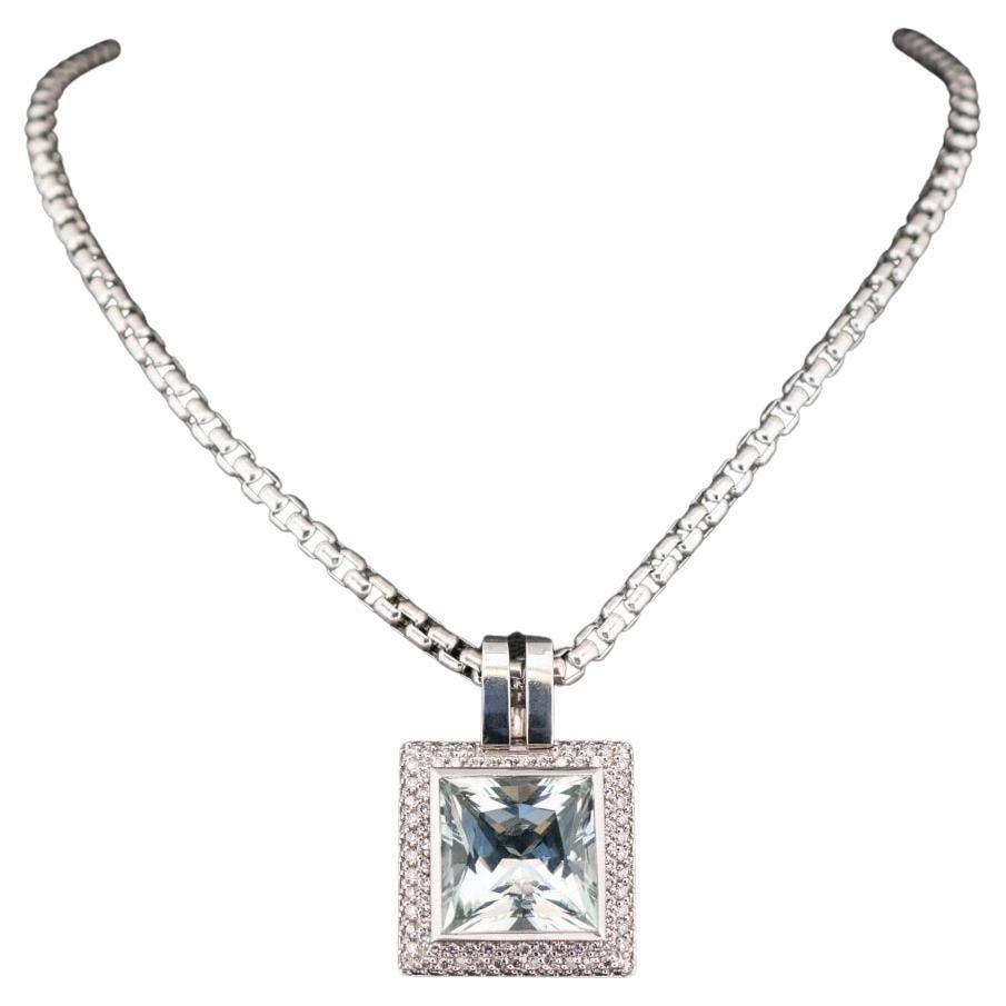Women's 18ct White Gold Approx. 3.8ct Aquamarine & Approx. 1.72ct Diamond Necklace 35.2g For Sale