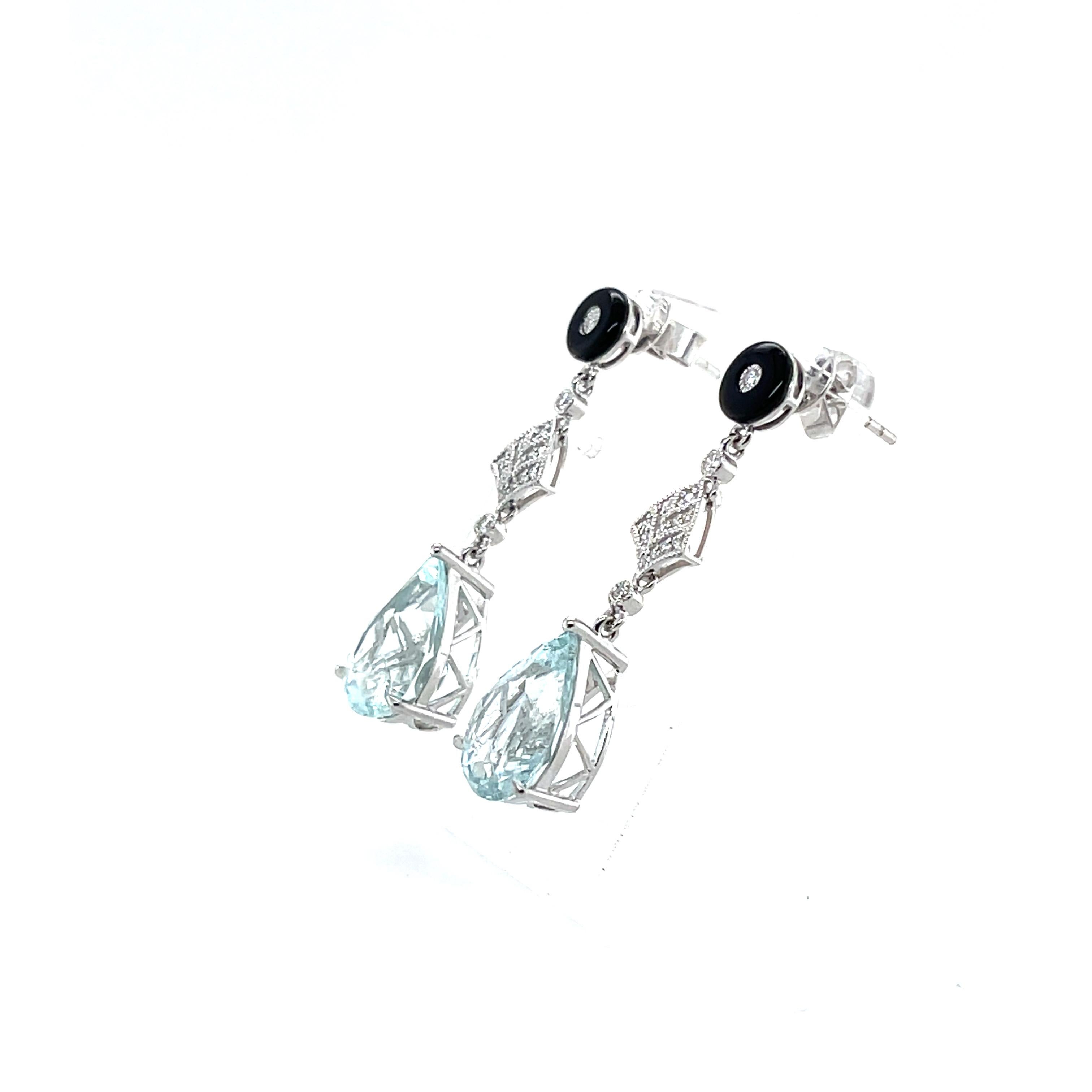 Contemporary 18ct White Gold Aquamarine and Diamond Pierced Drop Earring For Sale