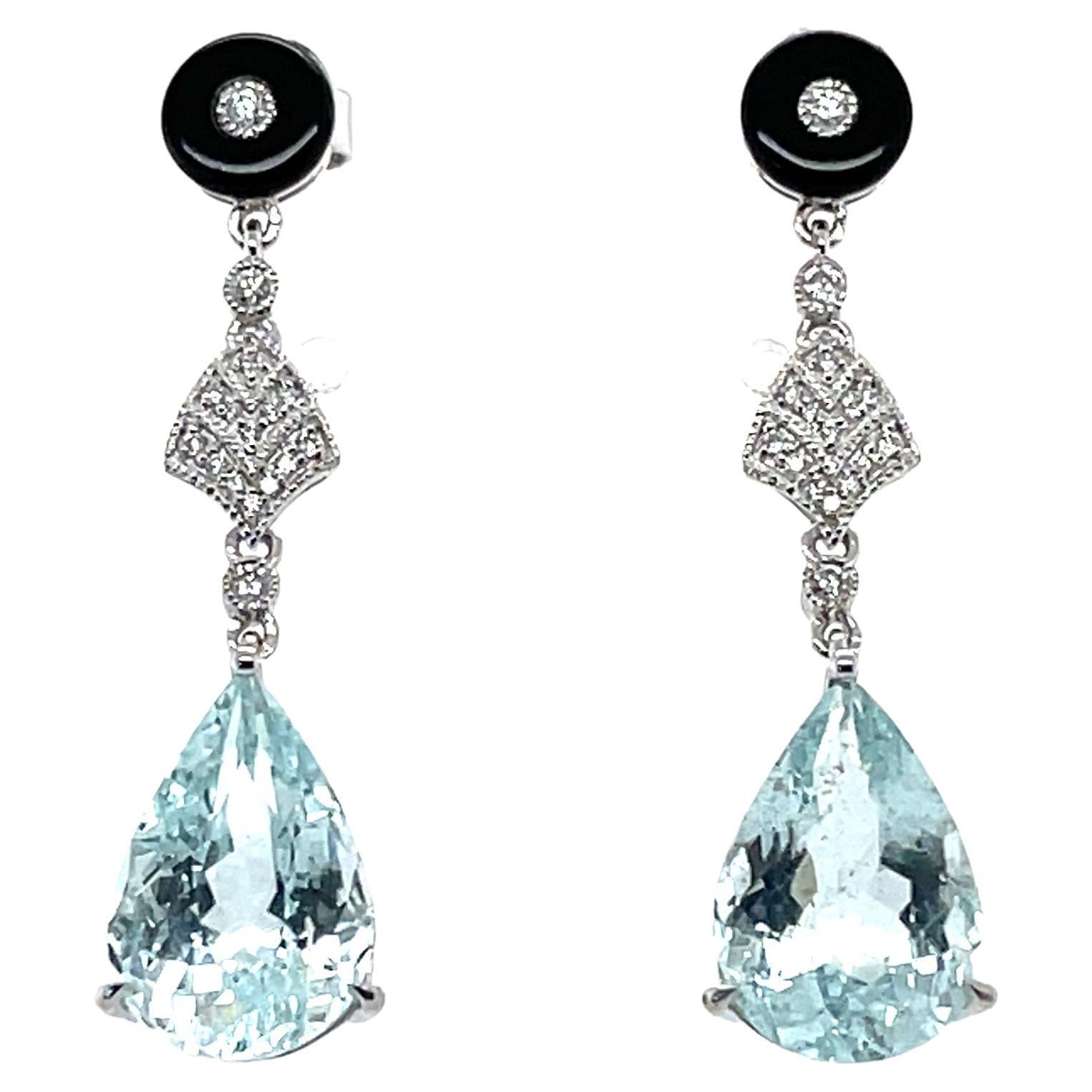 18ct White Gold Aquamarine and Diamond Pierced Drop Earring For Sale