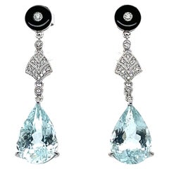 18ct White Gold Aquamarine and Diamond Pierced Drop Earring