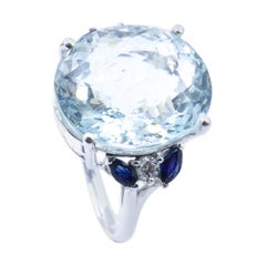 18ct White Gold, Aquamarine, Blue Sapphire & Diamond Cocktail Ring