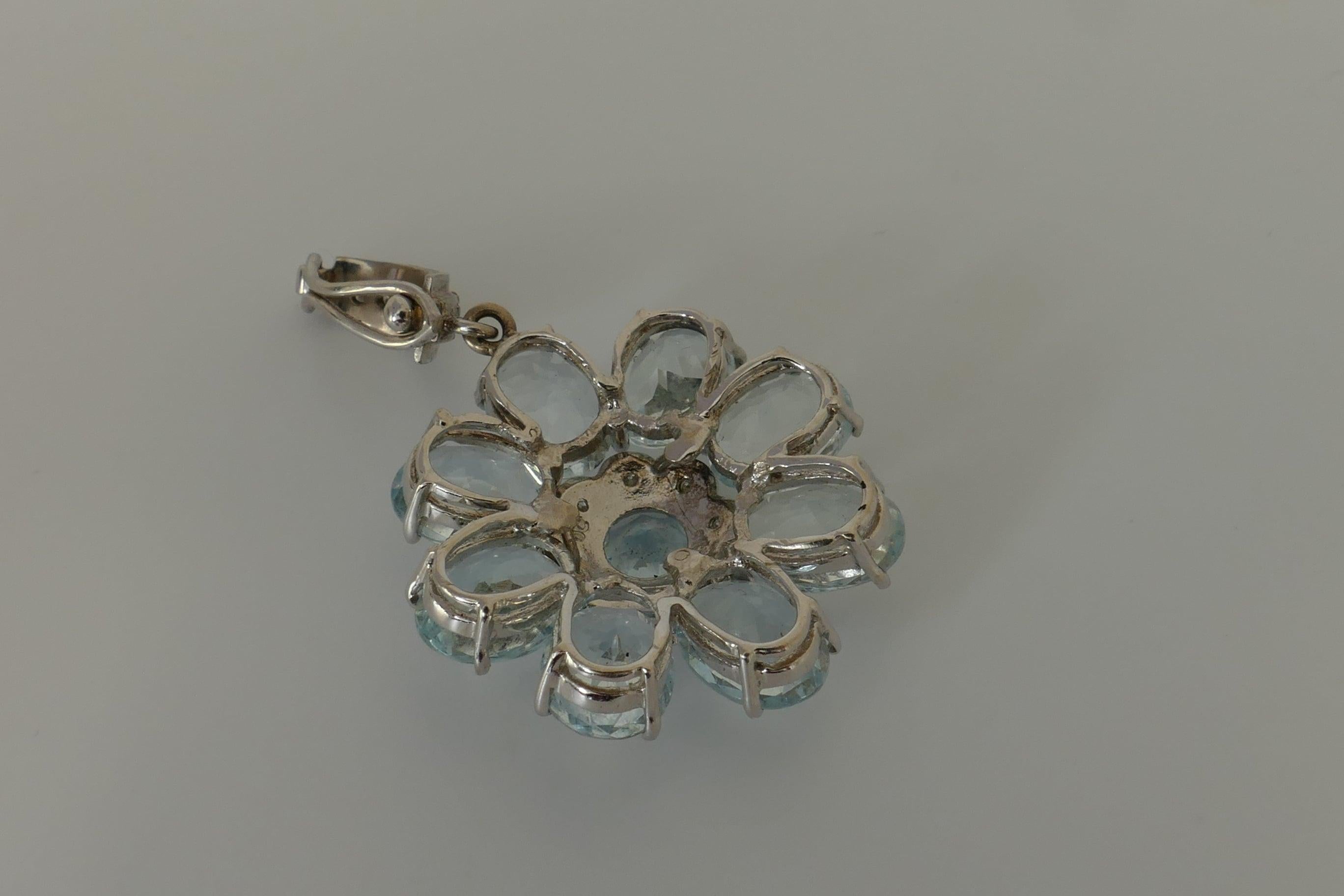 18 Carat White Gold Aquamarine and Diamond Flower Enhancer In Excellent Condition In Splitter's Creek, NSW