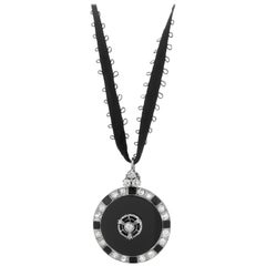 Antique 18ct White Gold Art Deco 2.00ct Diamond and Onyx Pendant with 18ct Chain