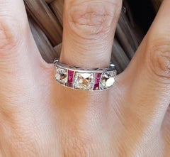 Art Deco 18 Carat White Gold Ruby Diamond Engagement Ring