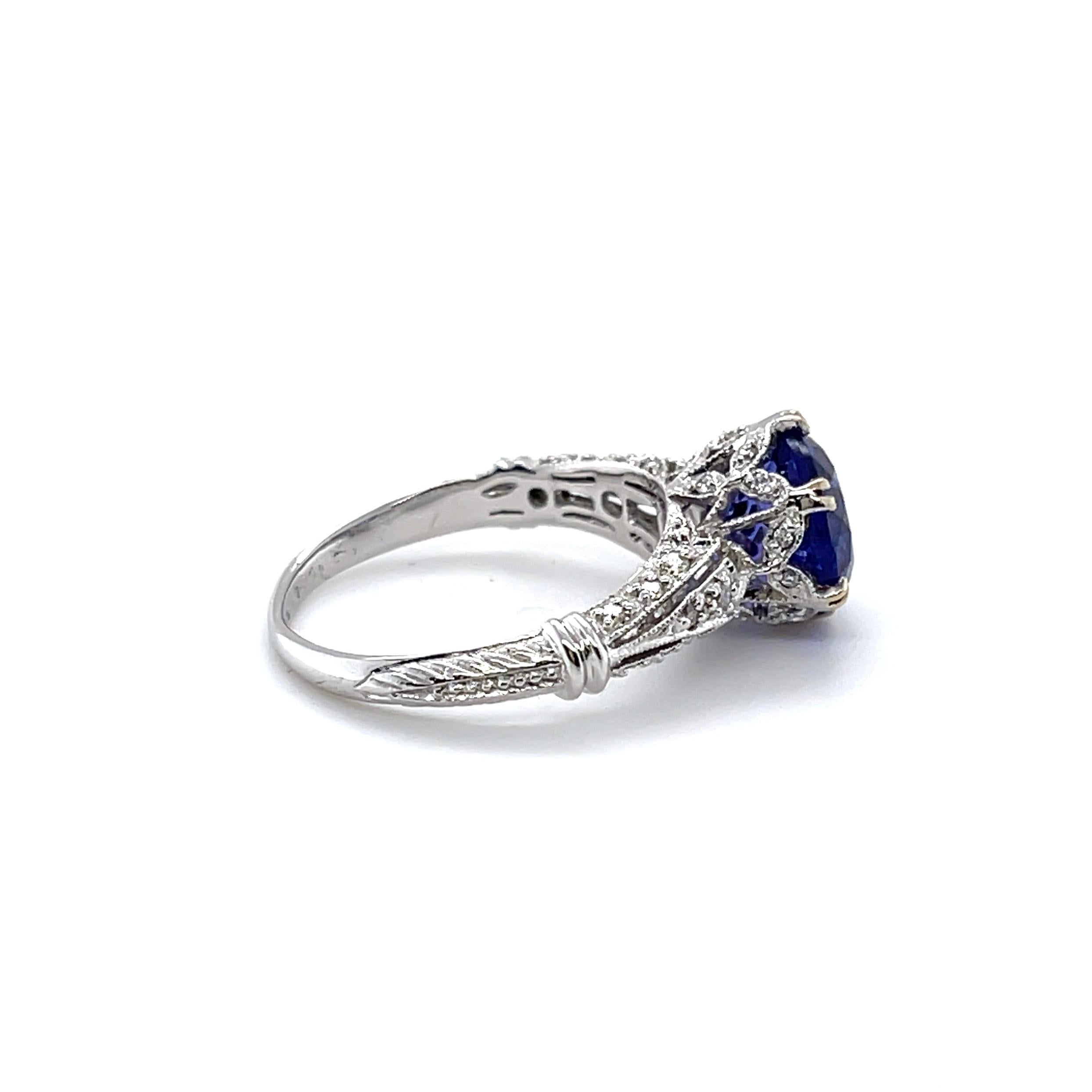 For Sale:  18ct White Gold Art Deco Style Tanzanite and Diamond Ring 2