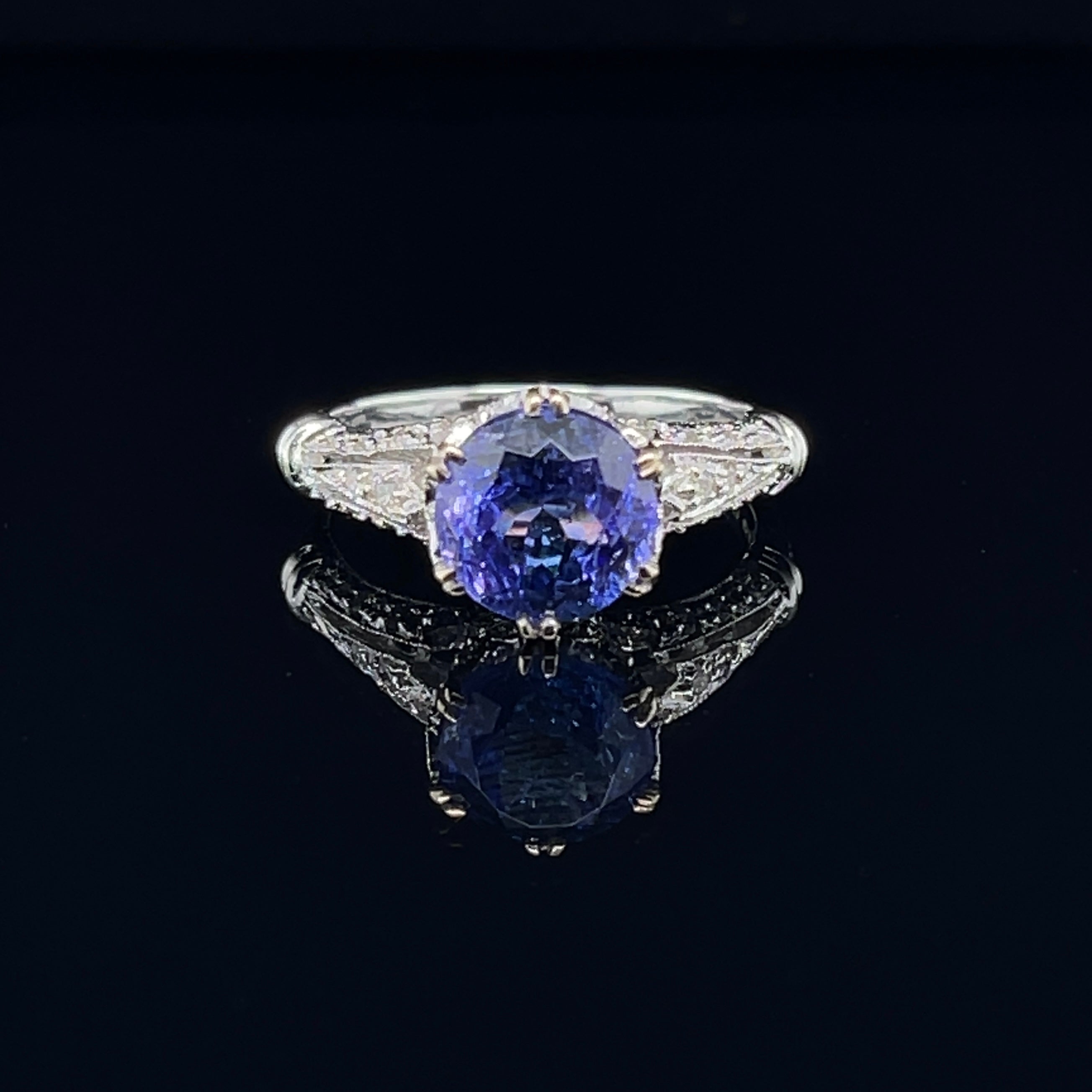 For Sale:  18ct White Gold Art Deco Style Tanzanite and Diamond Ring 6