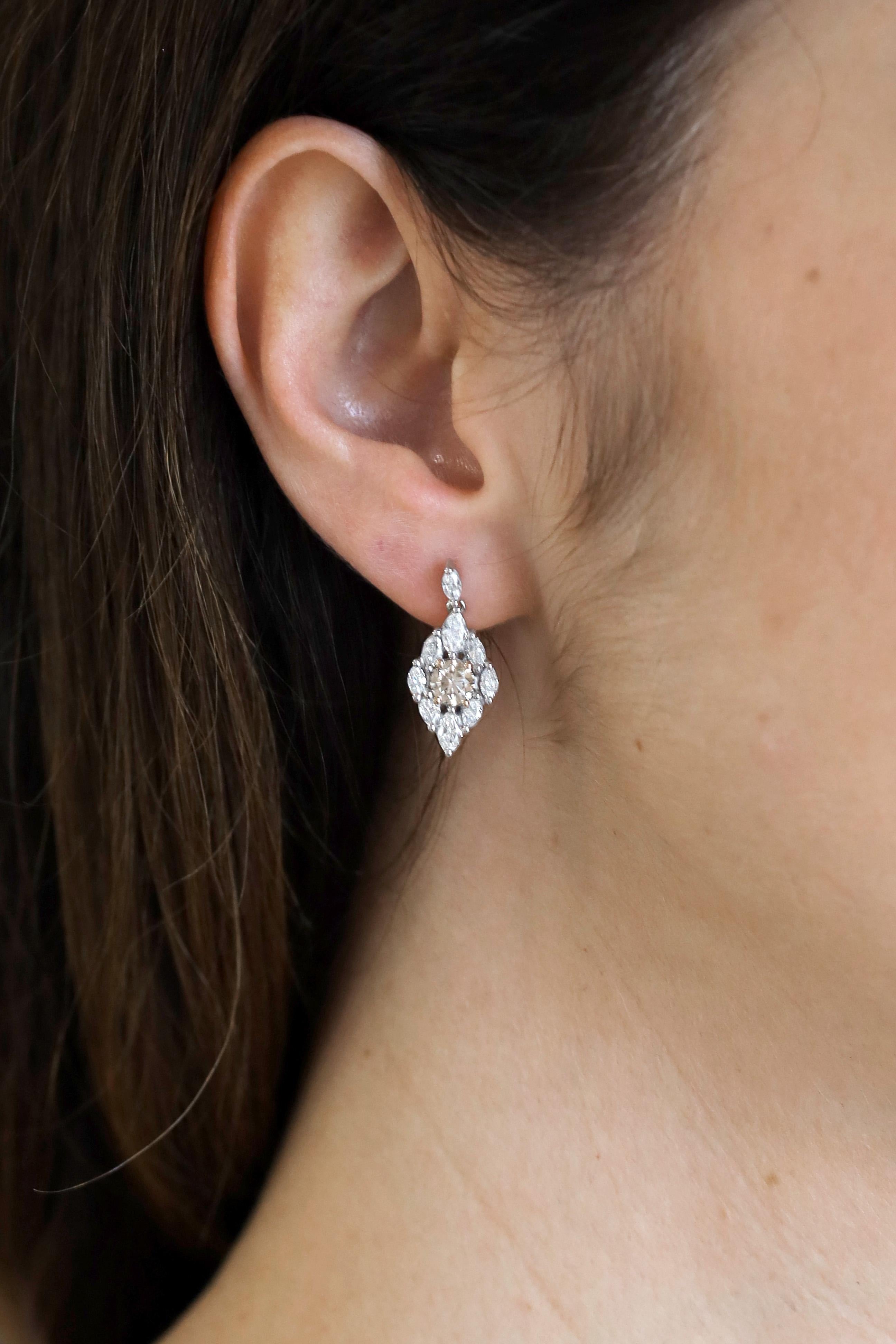 18 Karat Weißgold Australische Argyle Champagner Diamanten und Onyx Tropfenohrringe im Angebot 1