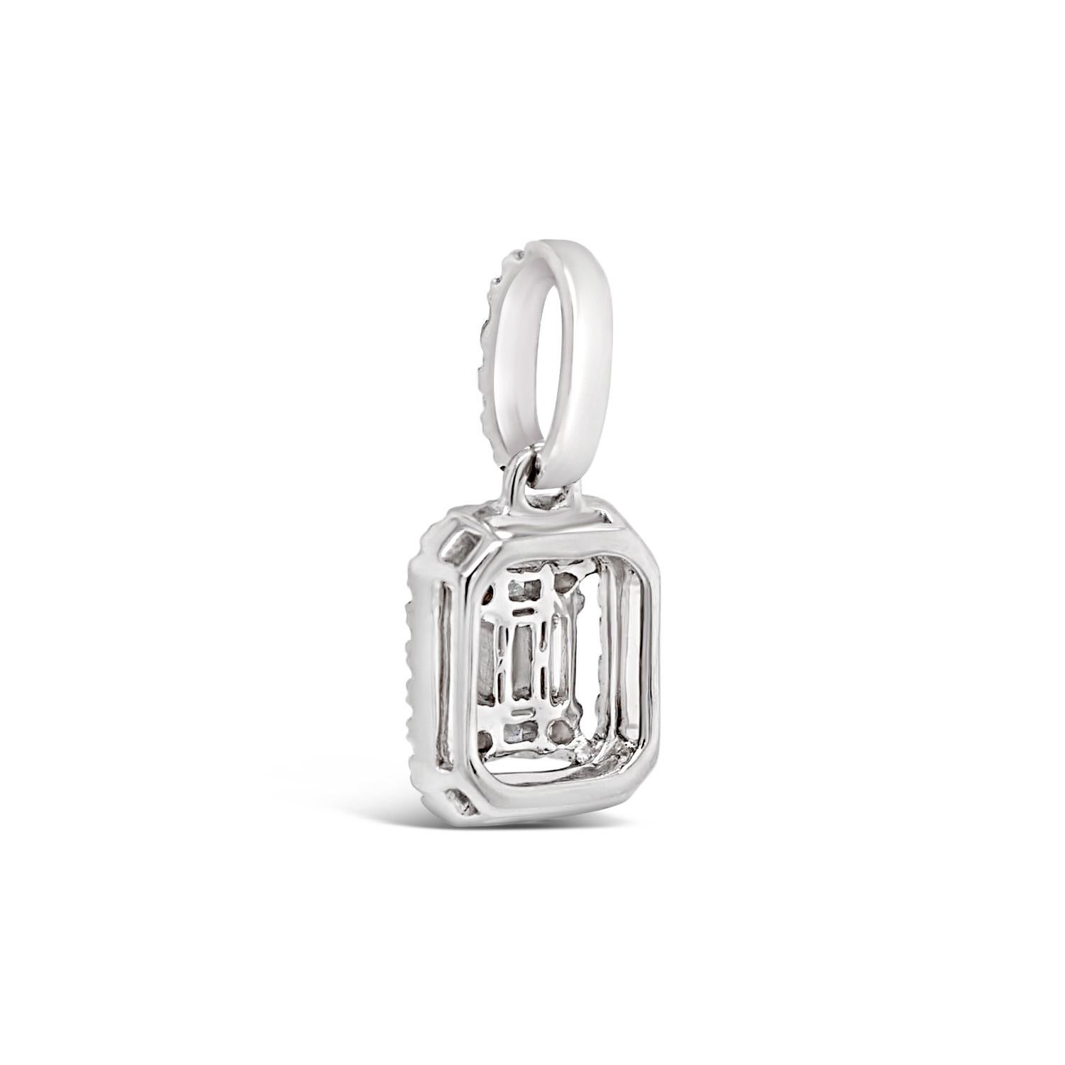 Baguette Cut 18CT White Gold Baguette and Round Diamonds Emerald Cluster Pendant For Sale