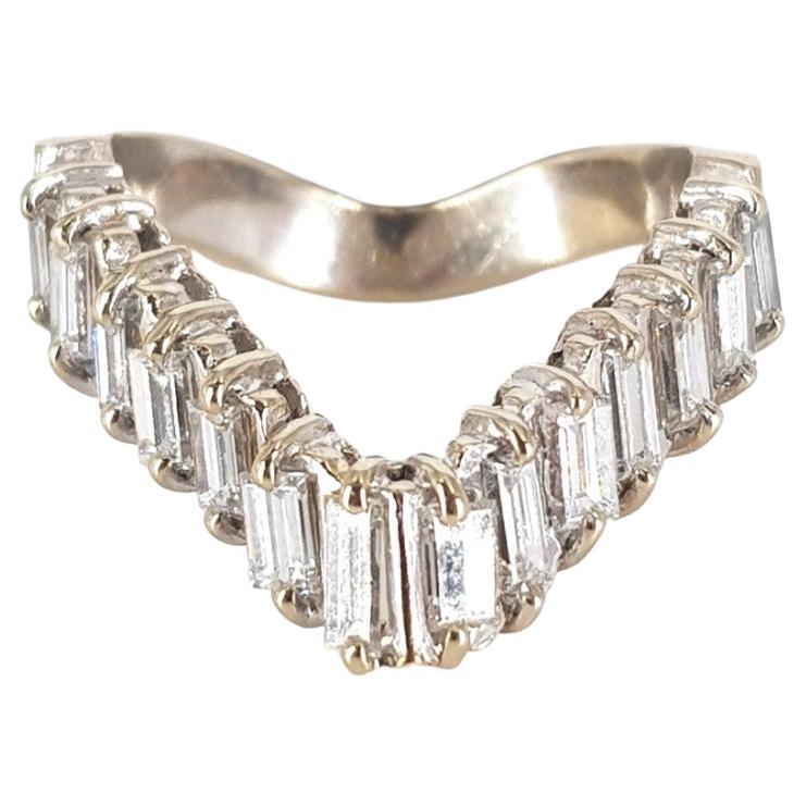 Bague Wish Bone en or blanc 18 carats avec diamants taille
