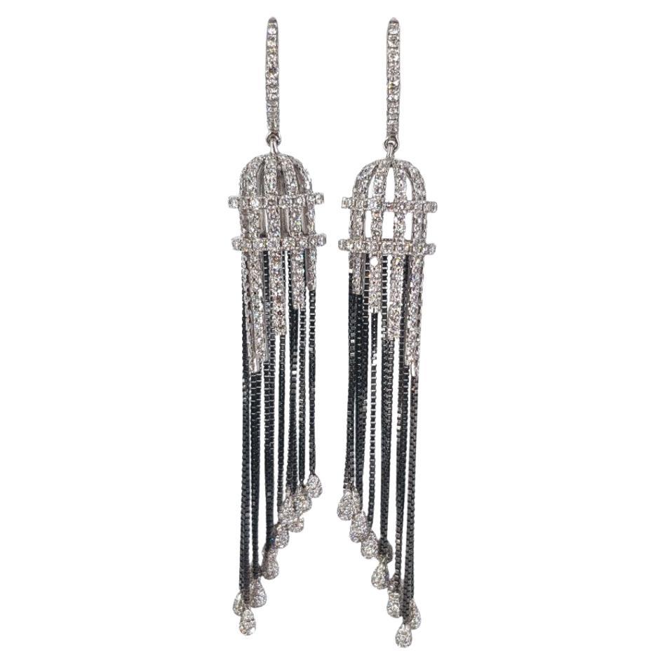 18ct White Gold Bird Cage Diamond Drop Earrings For Sale