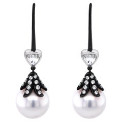 18ct White Gold 'Black Elixir' South Sea Pearl and Diamond Drop Earrings