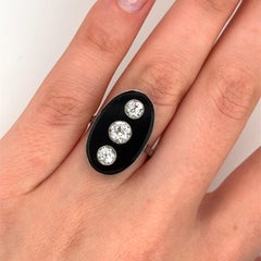 18ct White Gold Black Onyx Ring Set With 3 Diamonds, 0.85ct