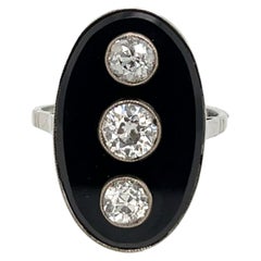 18ct White Gold Black Onyx Ring Set With 3 Diamonds, 0.85ct