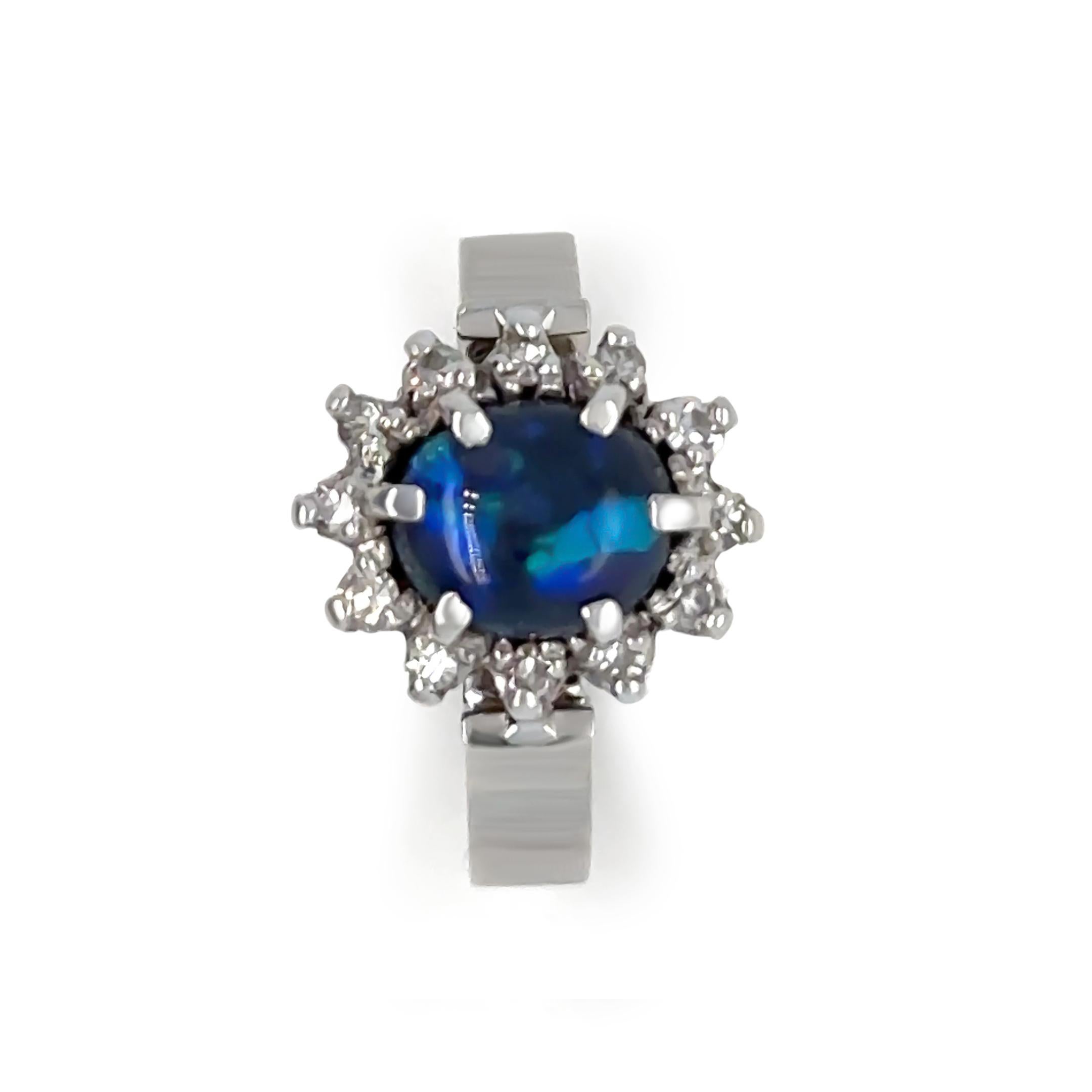Women's 18ct White Gold Black Opal and Diamond Cluster Ring 0.62ct 5.28g For Sale