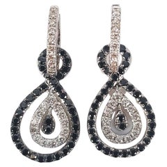 18ct White Gold Black & White & Diamond Drop Earrings