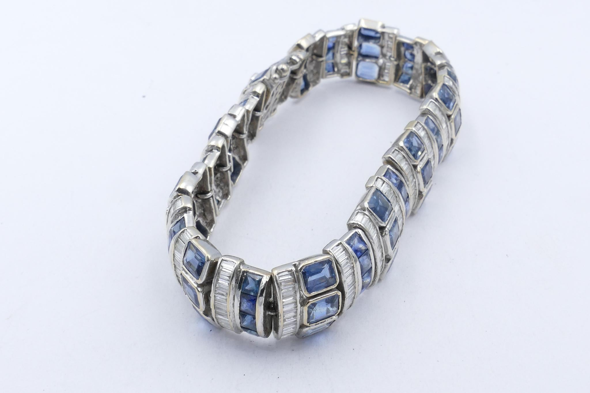 Modern 18ct White Gold Blue Ceylon Sapphire and High Level Diamond Bracelet
