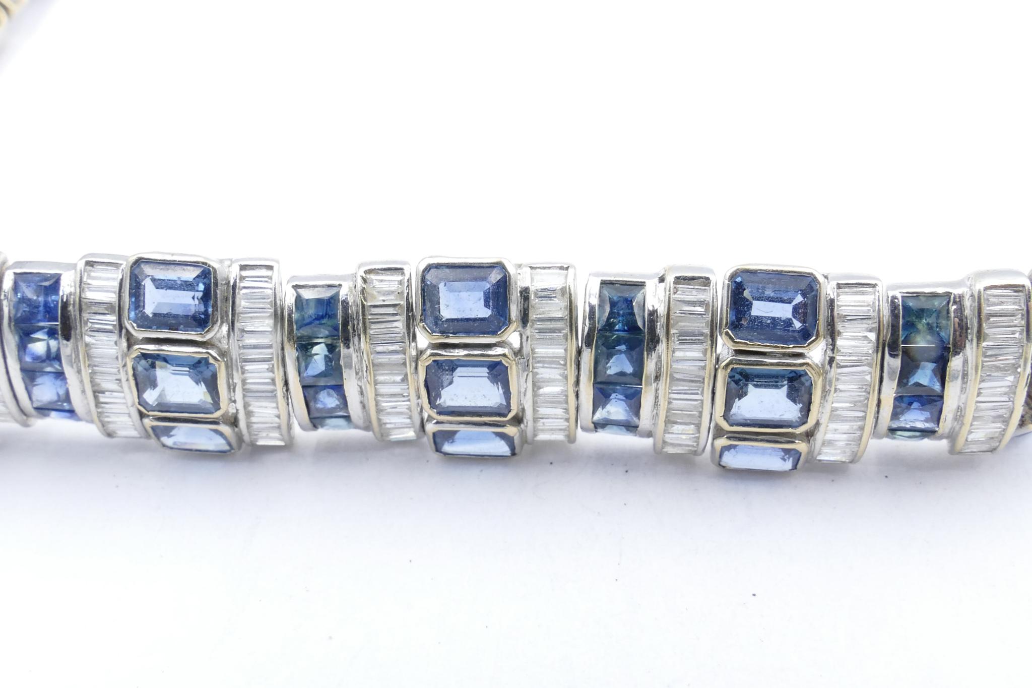 18ct White Gold Blue Ceylon Sapphire and High Level Diamond Bracelet In Excellent Condition In Splitter's Creek, NSW