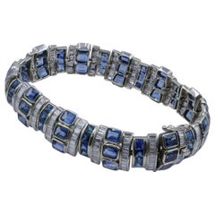 18ct White Gold Blue Ceylon Sapphire and High Level Diamond Bracelet