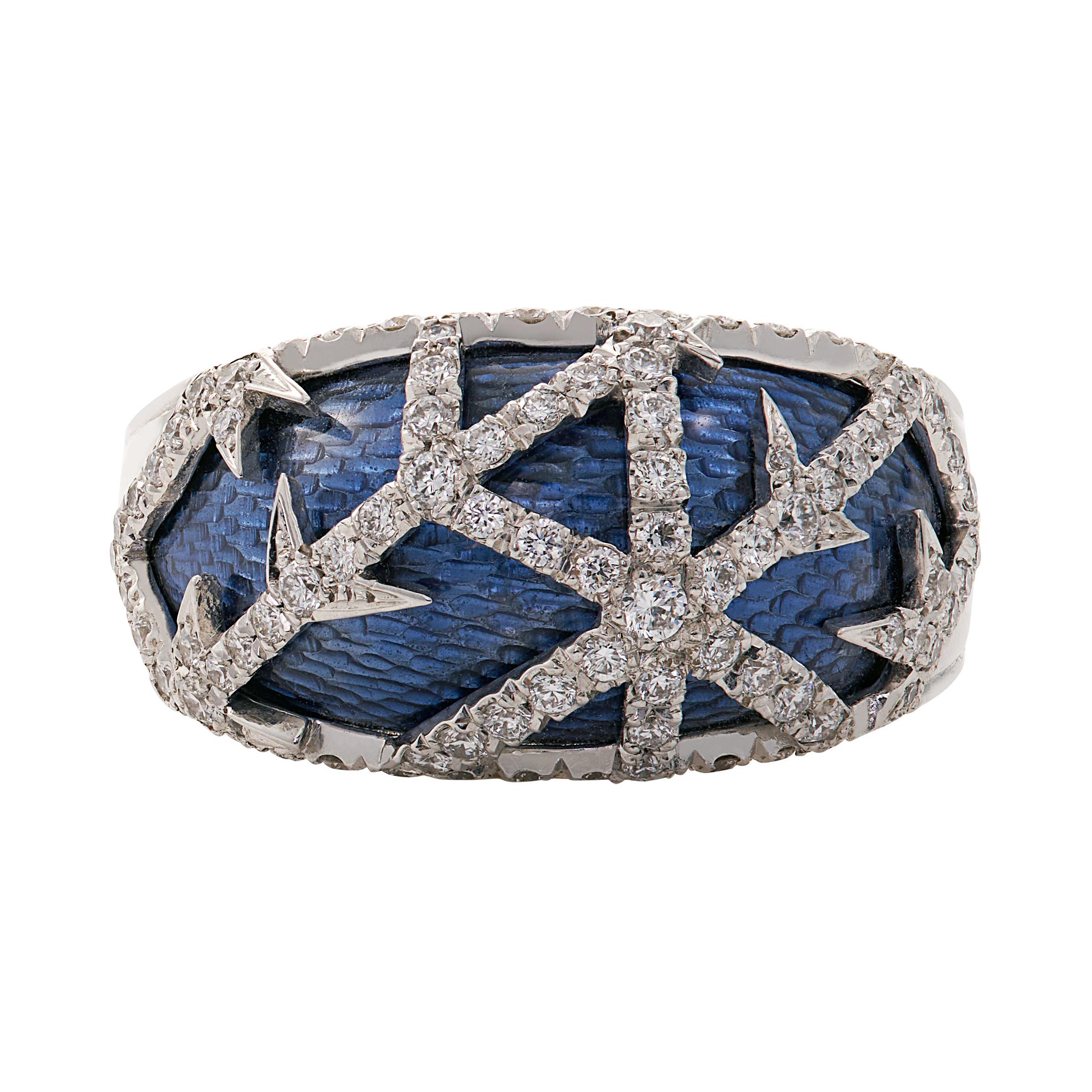 Bague "Frost" en or blanc 18ct, émail bleu et diamants