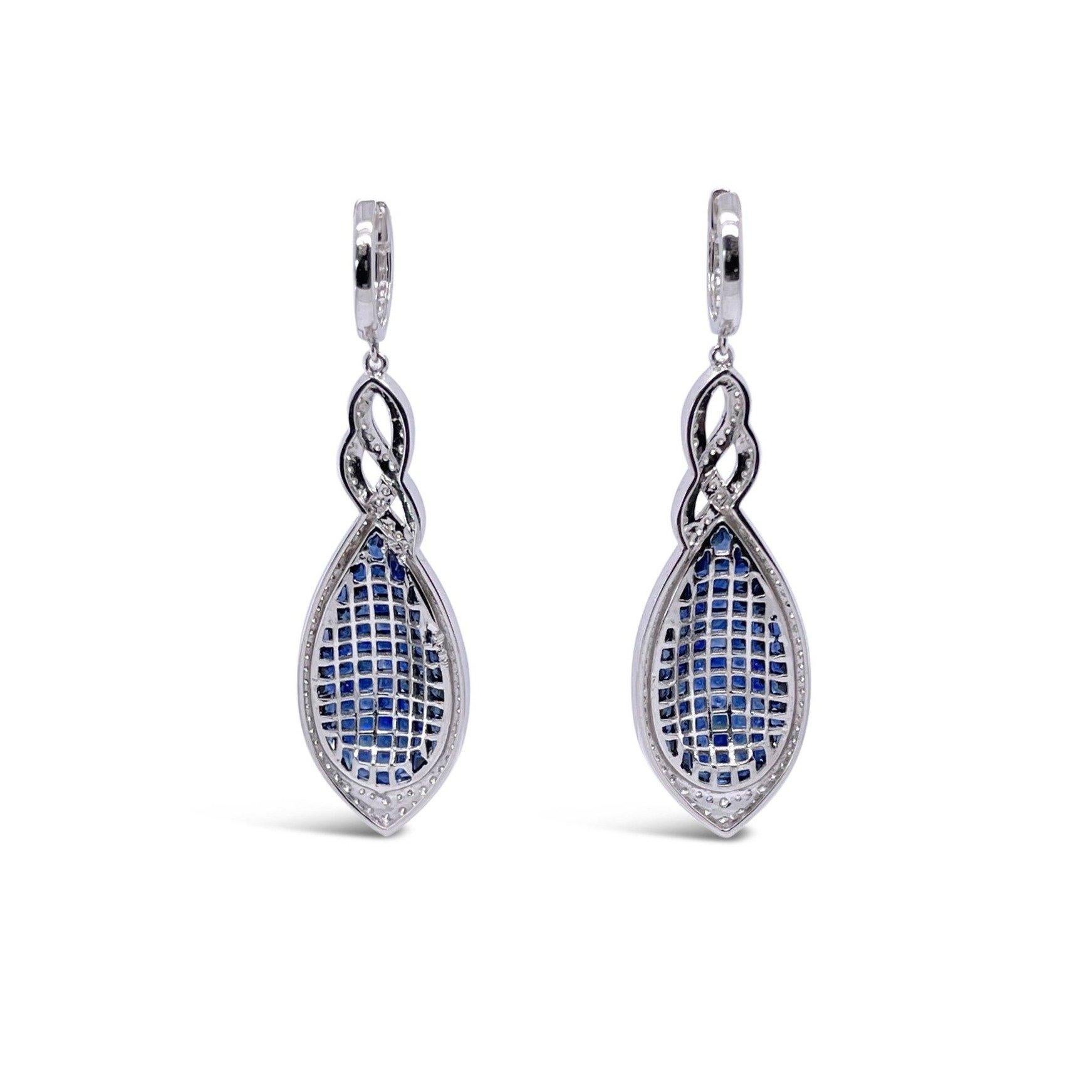 Women's 18CT White Gold Blue Sapphire and Diamond Ladies Earrings For Sale