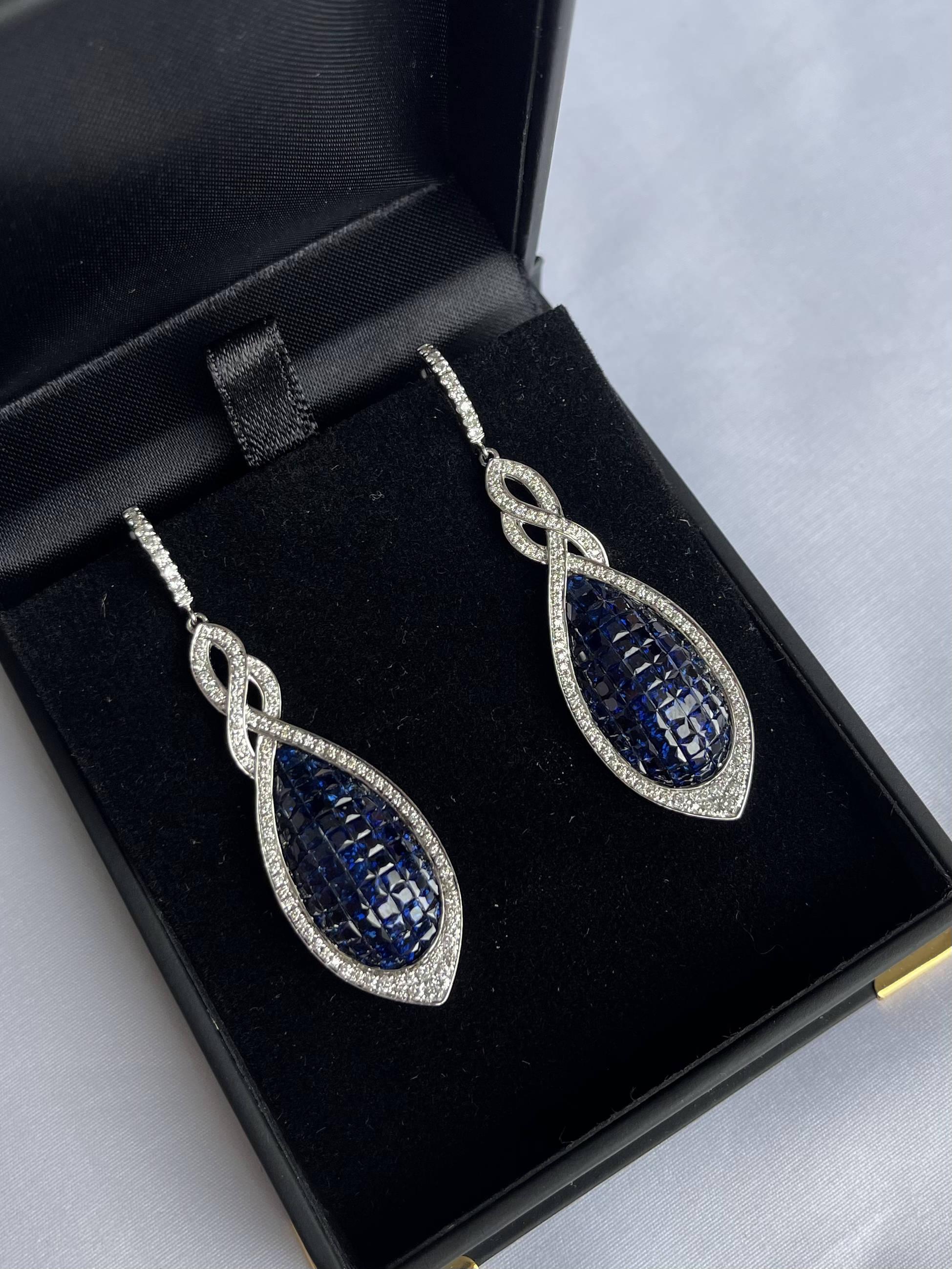 18CT White Gold Blue Sapphire and Diamond Ladies Earrings In New Condition For Sale In Sydney, NSW