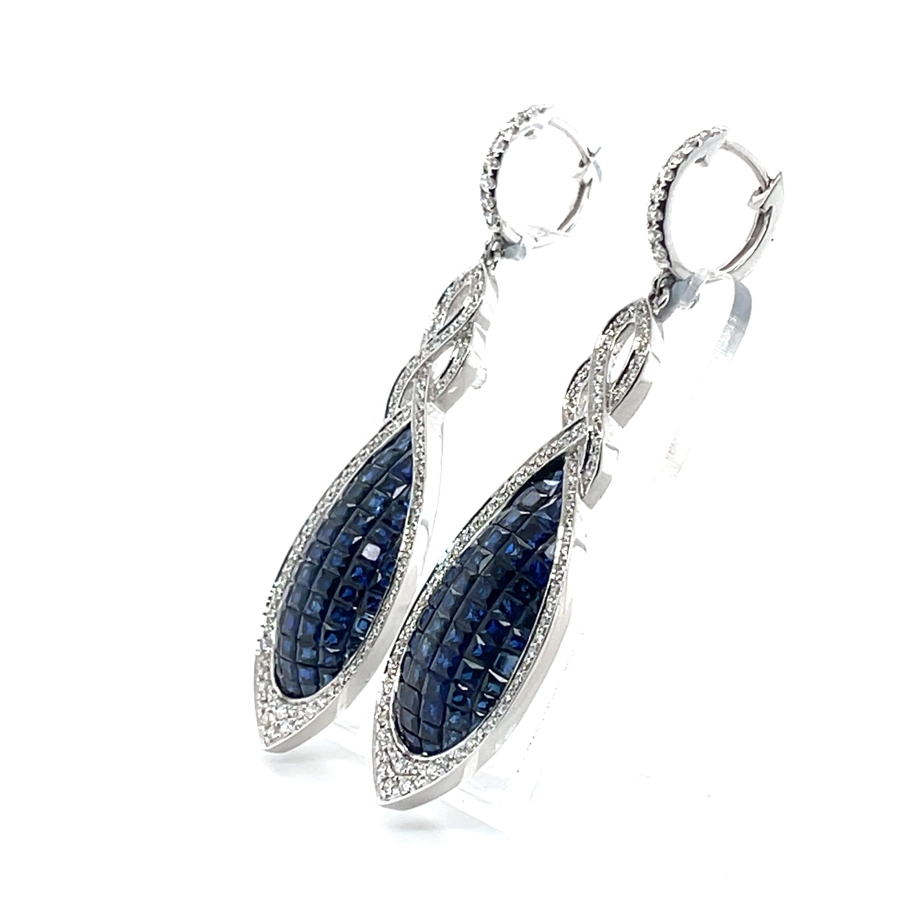Contemporary 18CT White Gold Blue Sapphire and Diamond Ladies Earrings For Sale