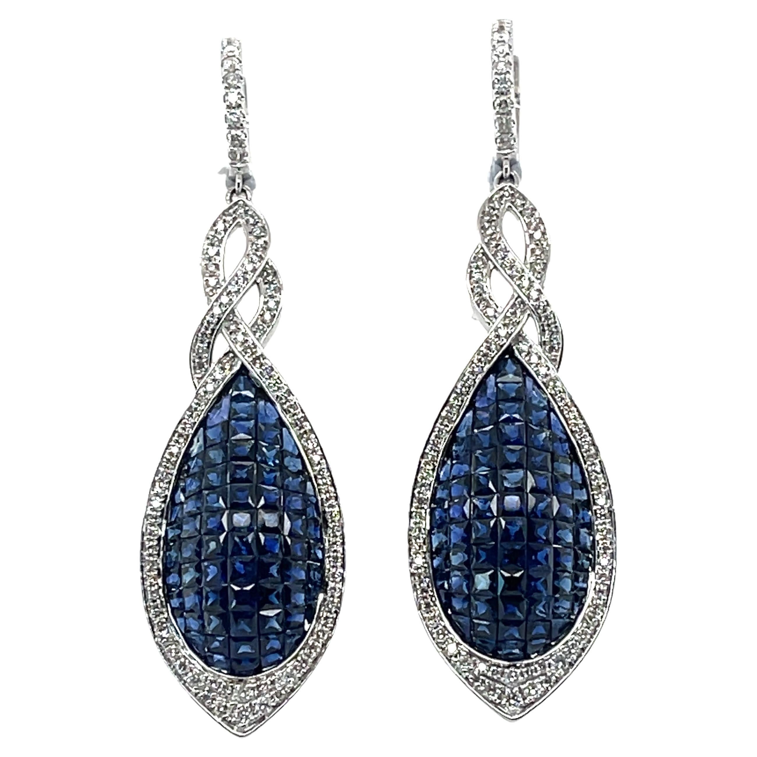 18CT White Gold Blue Sapphire and Diamond Ladies Earrings For Sale