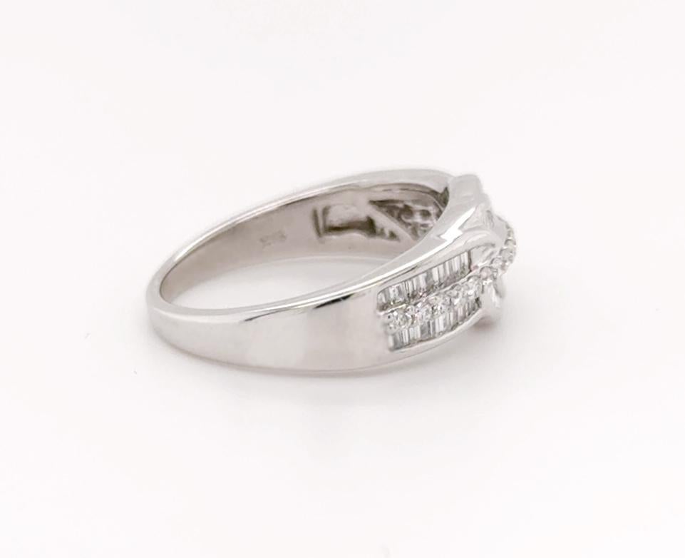 Baguette Cut 18ct White Gold Brilliant & Baguette Diamond Decorative Band Ring For Sale
