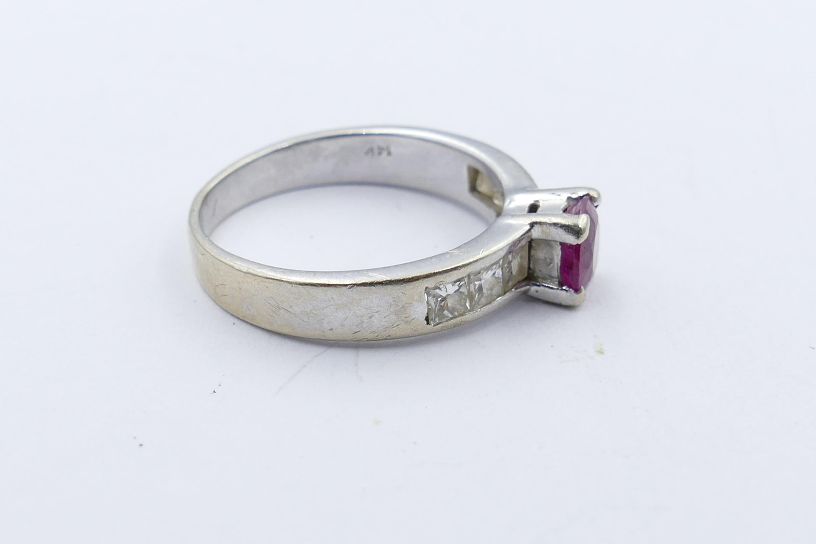 Modern 18 Carat White Gold Burmese Ruby and Diamond Ring For Sale