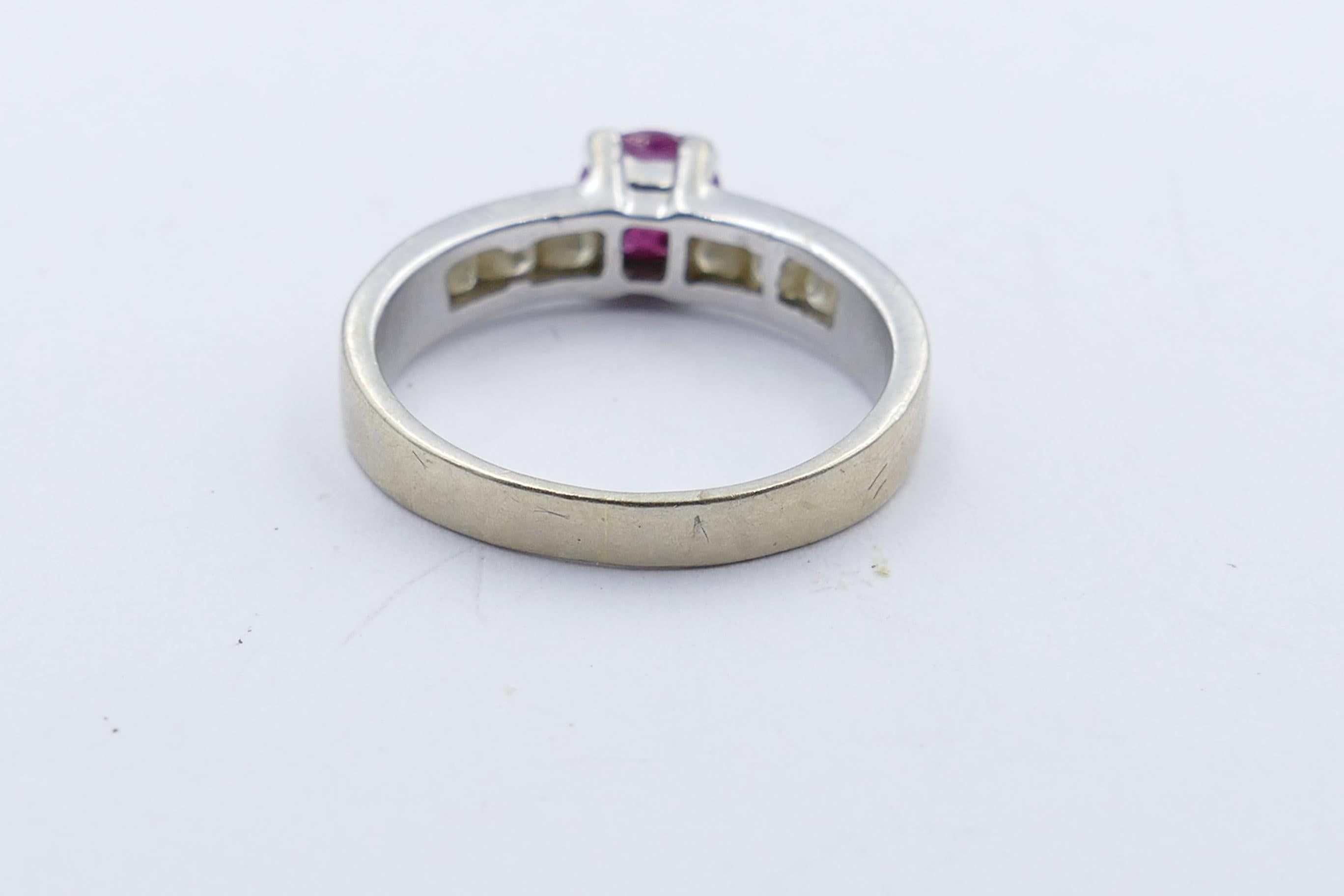 Mixed Cut 18 Carat White Gold Burmese Ruby and Diamond Ring For Sale