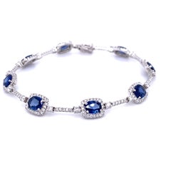 18ct White Gold Ceylon Sapphire & Diamond Bracelet