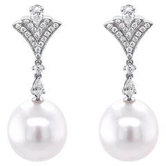 18ct White Gold 'Charleston' South Sea Pearl and Diamond Drop Earrings