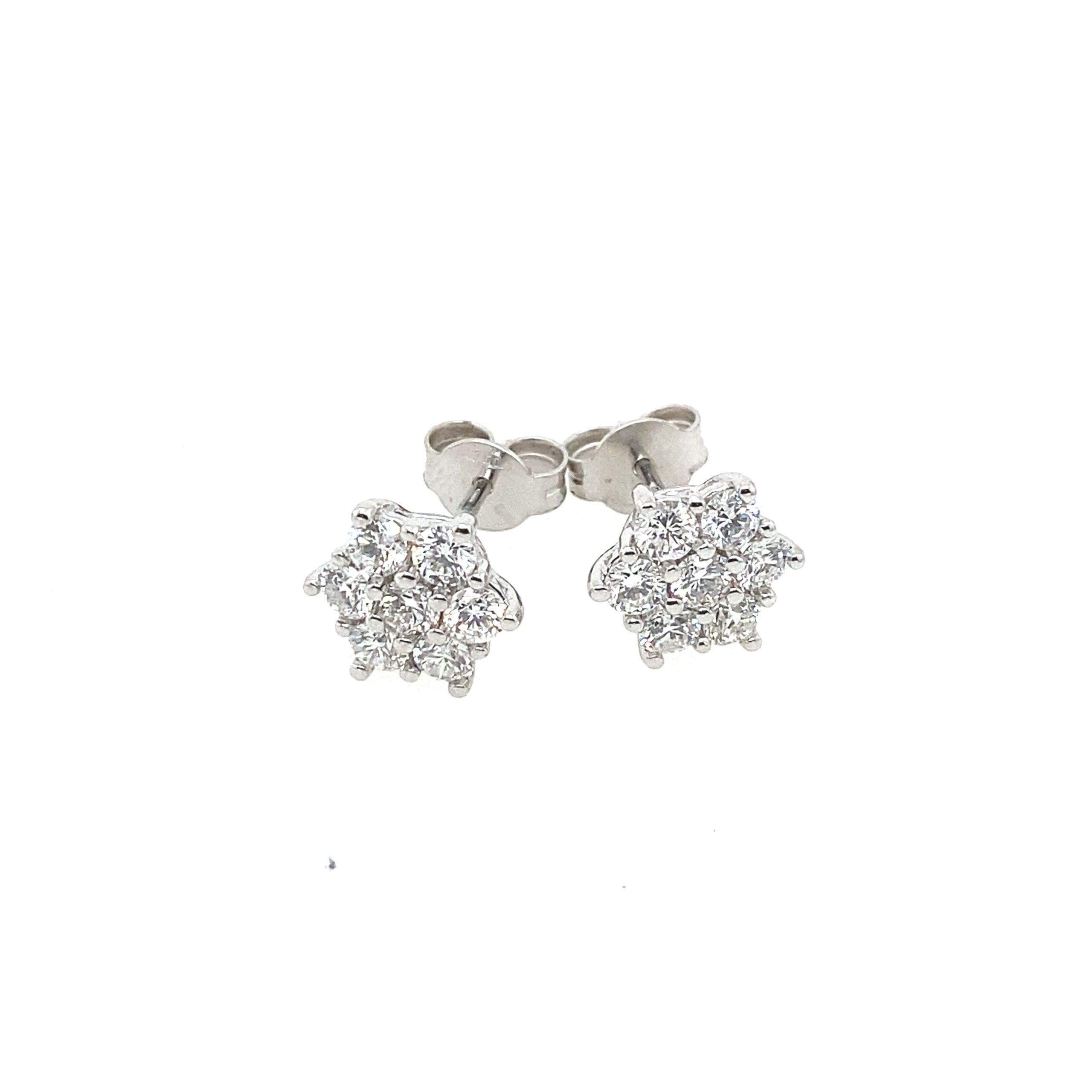 18ct White Gold Classic Cluster Earrings Set with 1.10ct G VS of Total Diamonds

Additional Information:
Total Diamond Weight: 1.10ct
Diamond Colour: G
Diamond Clarity: VS
Total  Weight: 2.9g
Earring Size: 9.78mm
SMS5345