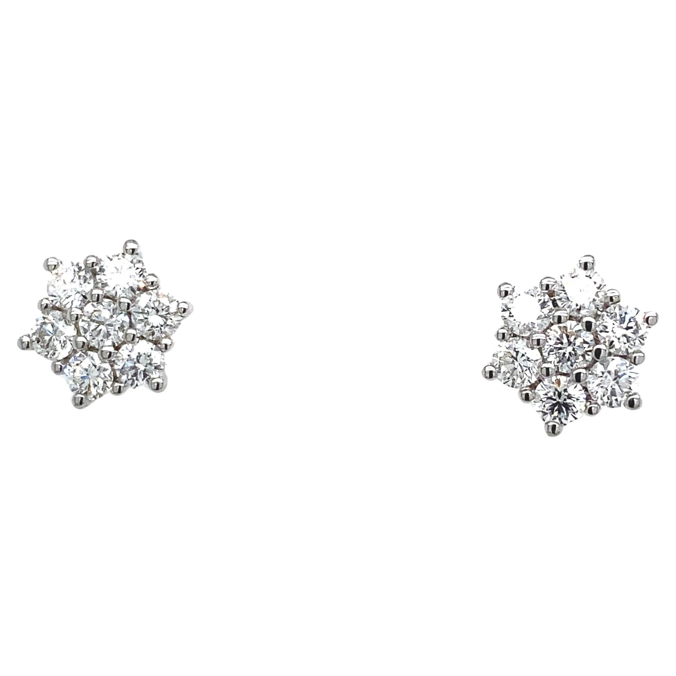 18ct White Gold Classic Cluster Earrings Set with 1.10ct G VS of Total Diamonds