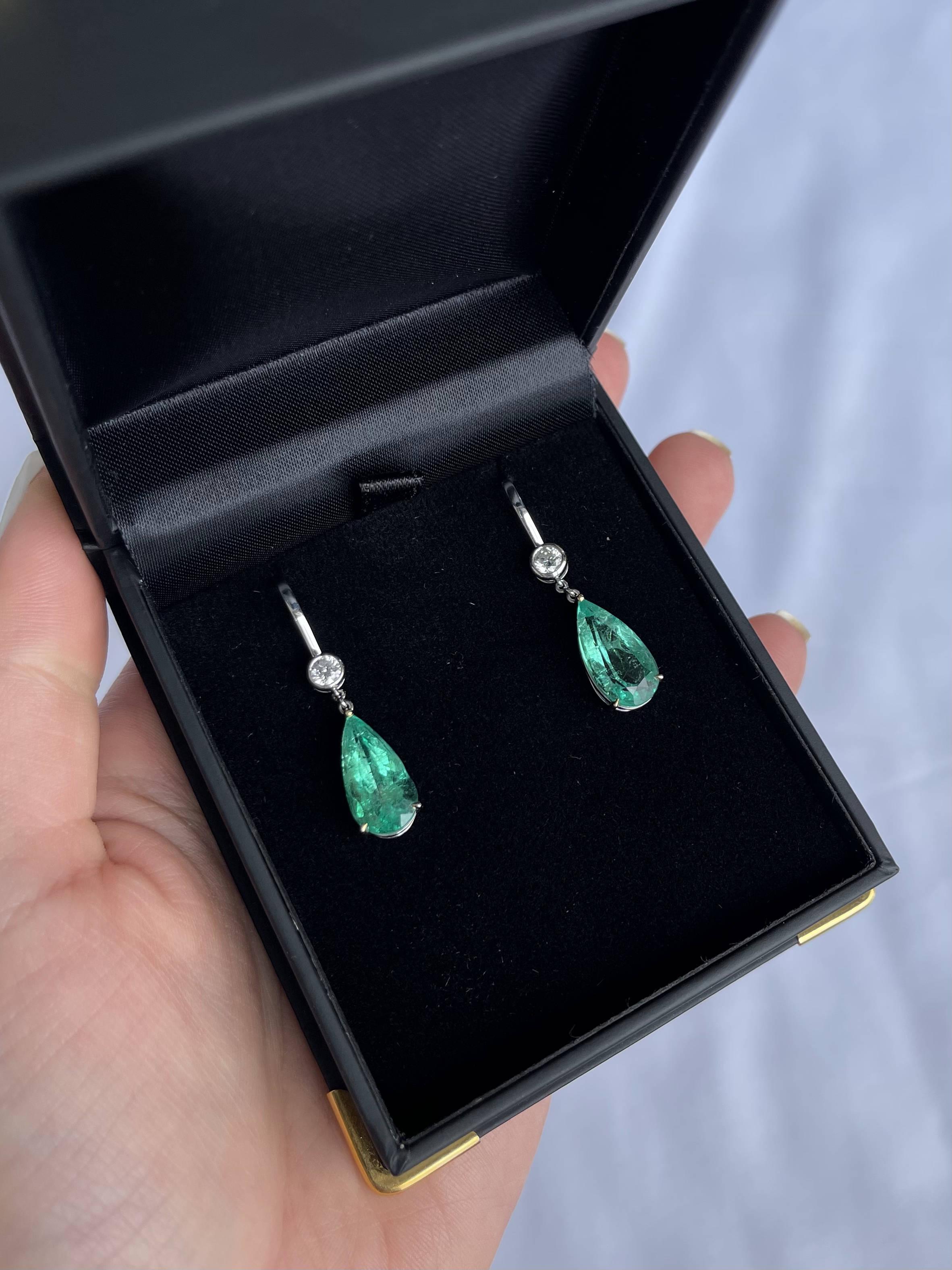 Women's 18CT White Gold Emerald and Diamond Earring For Sale