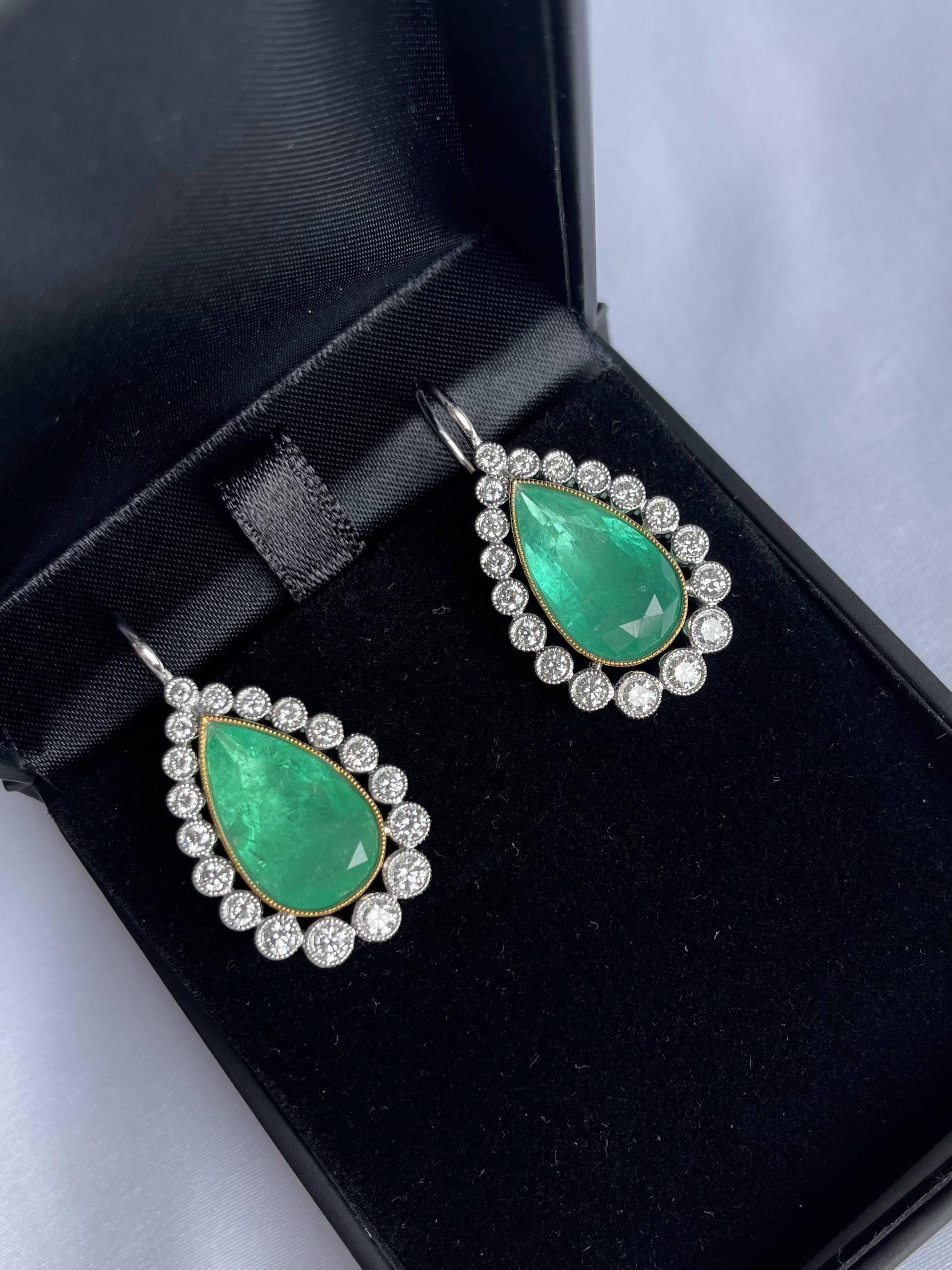 Women's 18CT White Gold Emerald and Diamond Earrings For Sale