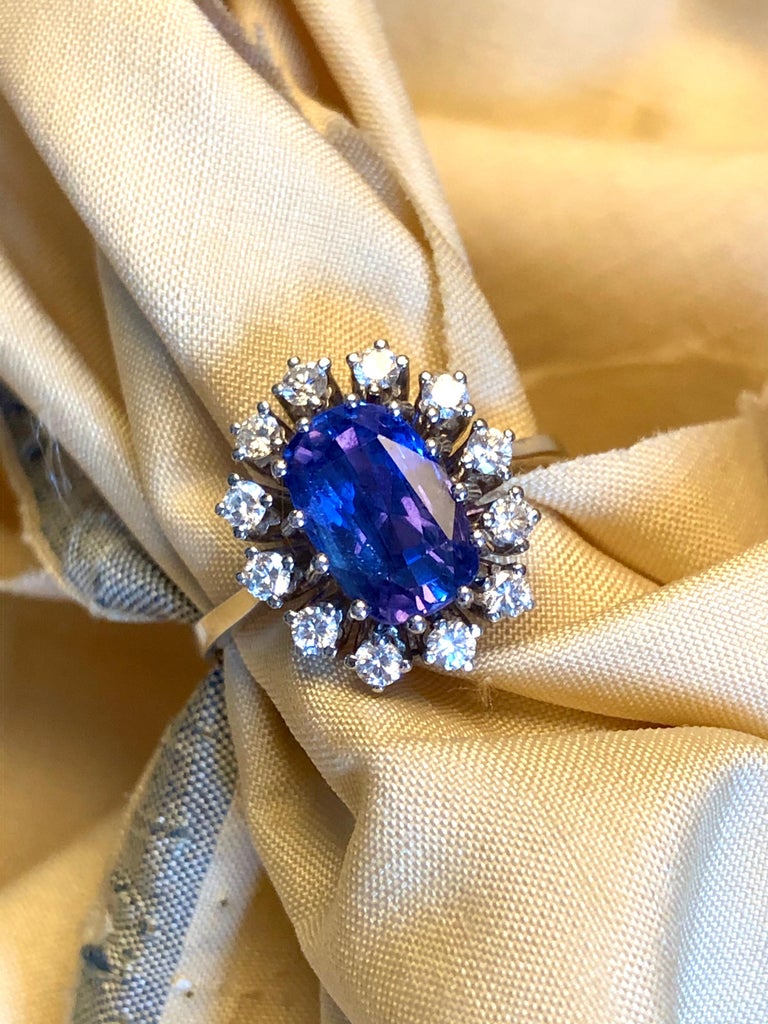 18 Carat White Gold, Color-Change Sapphire and Diamond Ring, Late 20th ...