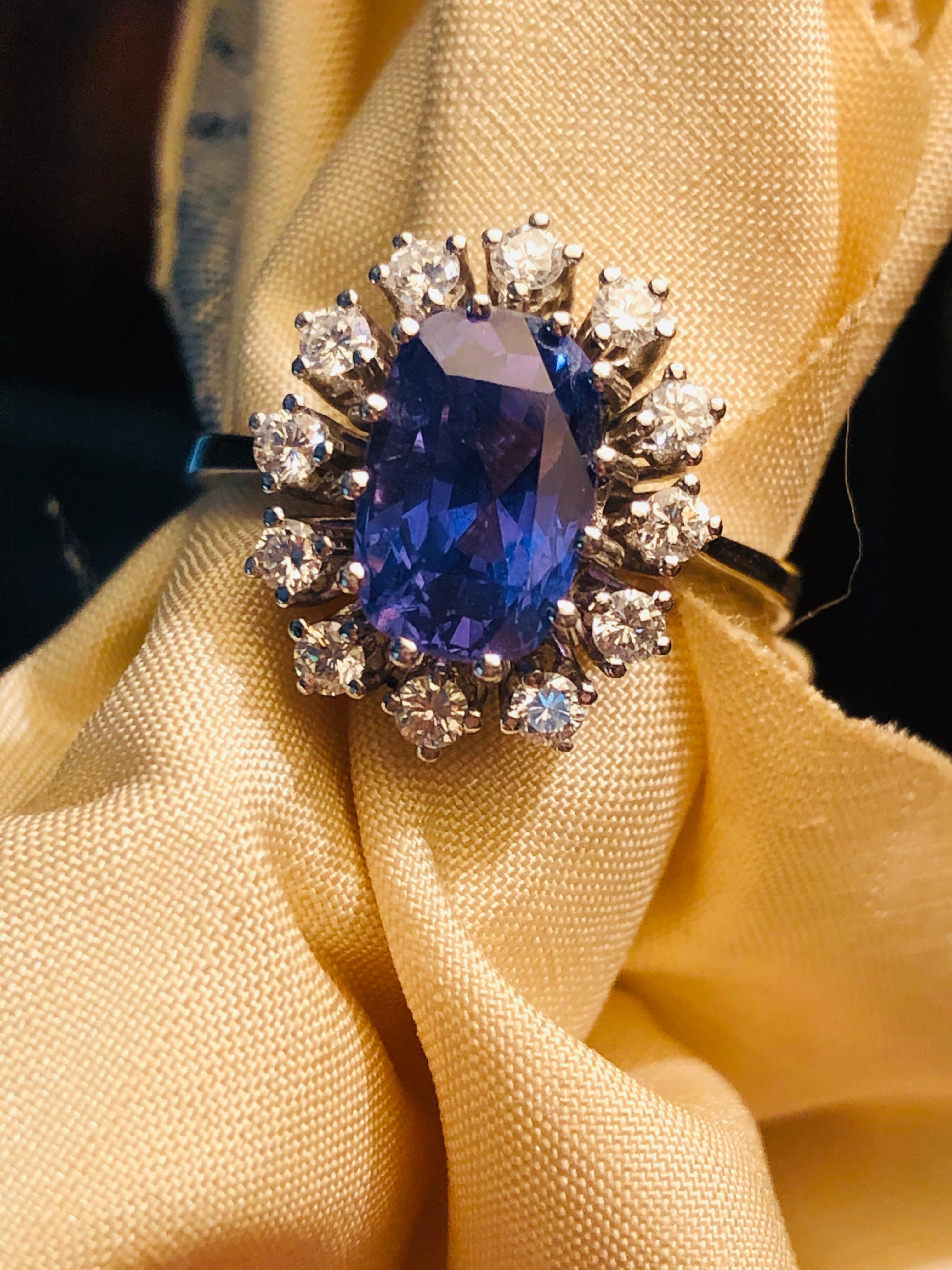 Women's 18 Carat White Gold, Color-Change Sapphire and Diamond Ring, Late 20th Century
