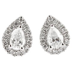 Boucles d'oreilles en or blanc 18ct avec diamants en forme de poire contemporains