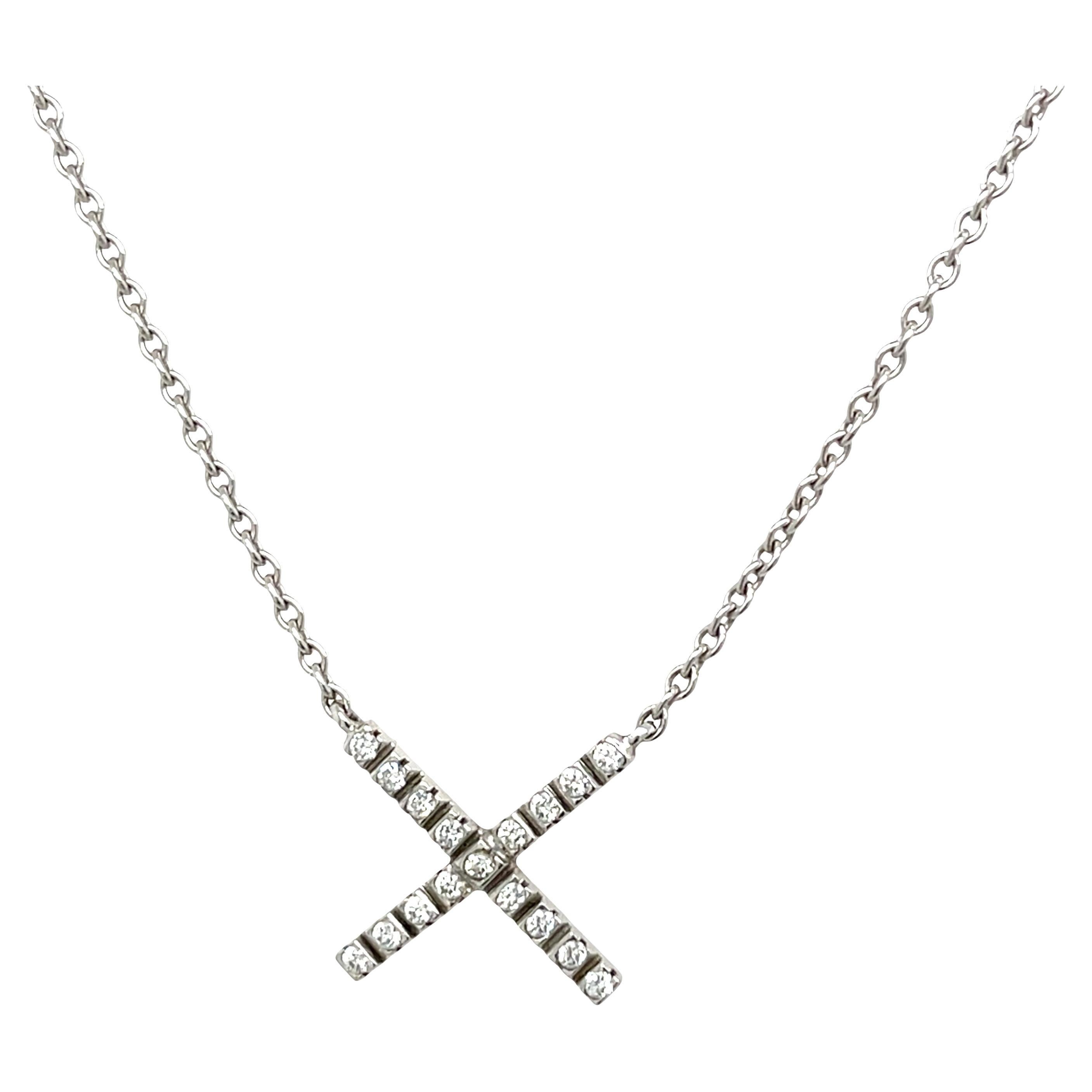 18ct White Gold Criss-Cross Diamond Pendant – 0.15ct Natural Diamonds in vendita