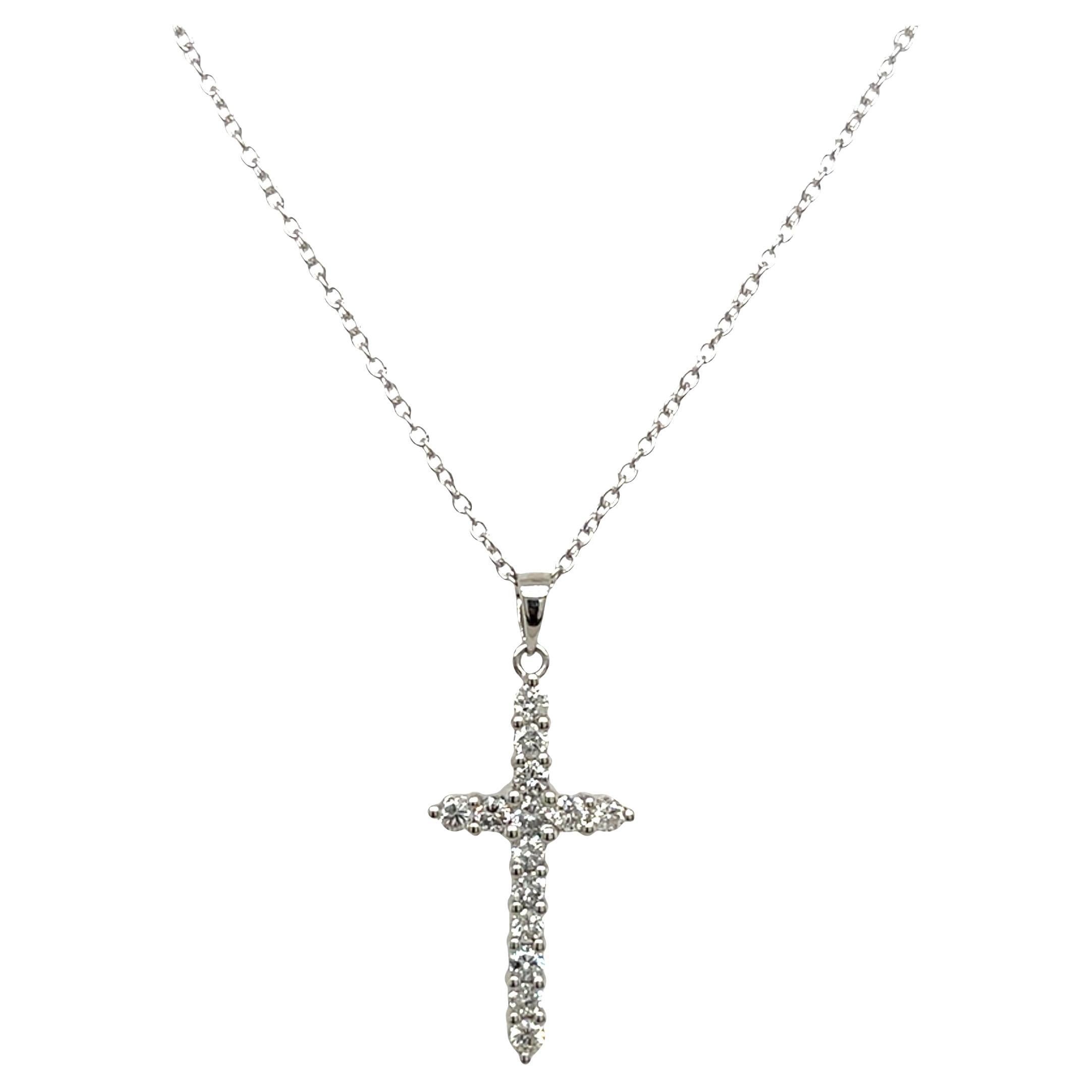 18ct White Gold Cross Diamond Pendant – 0.35ct Natural Diamonds in vendita