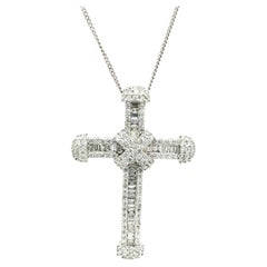 18ct White Gold Cross Pendant Set With 2.50ct Baguette 
Round Diamonds