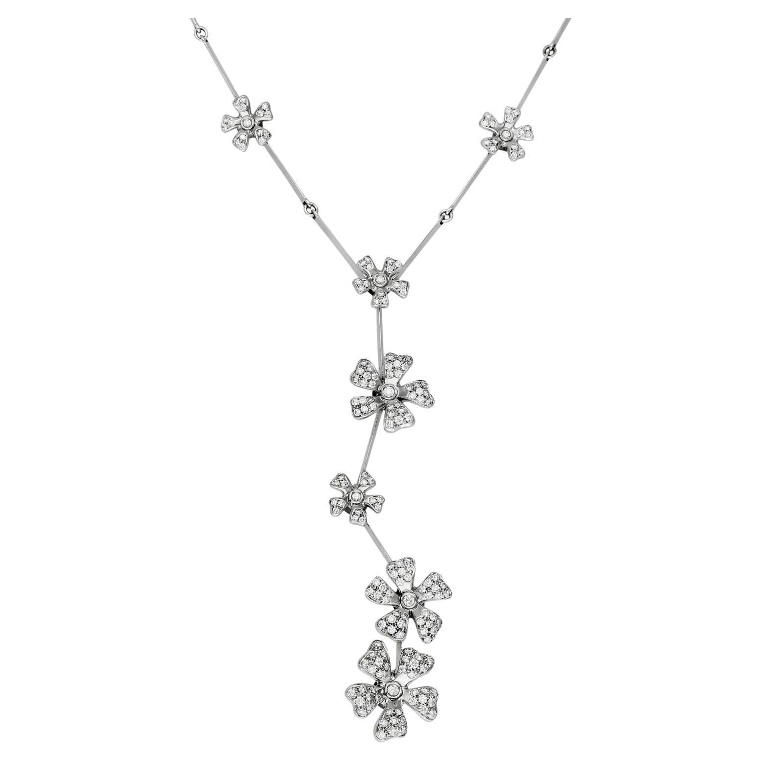 De Beers Wild Flower Necklace 2.10ct Diamond and 18ct White Gold For Sale