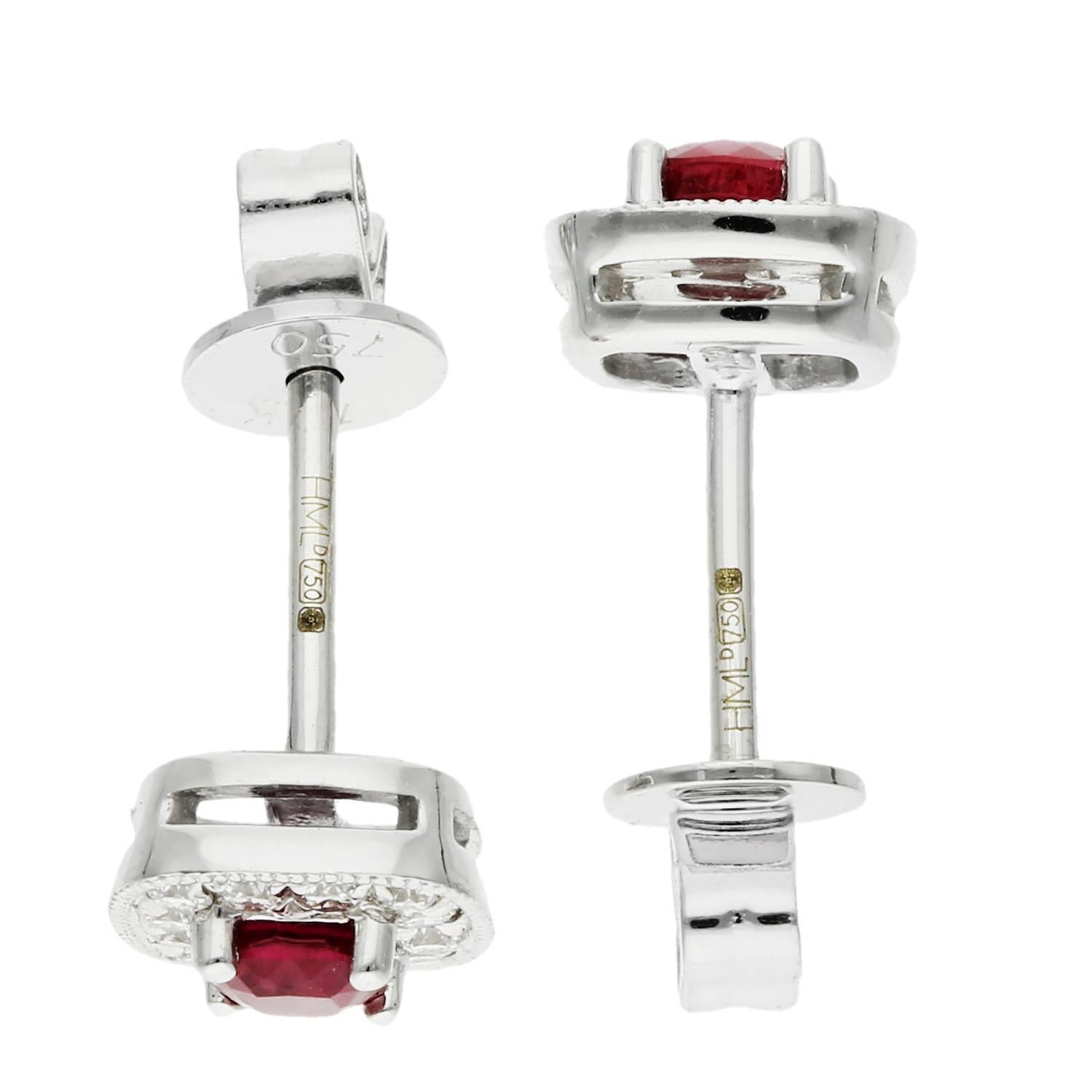 18ct White Gold Diamond & 0.35ct Ruby Earrings In New Condition For Sale In Birmingham, GB