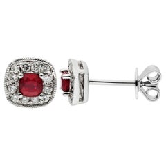 18ct White Gold Diamond & 0.35ct Ruby Earrings