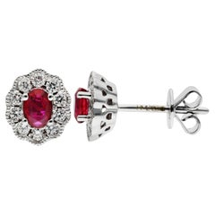 18ct Weißgold Diamant & 0,44ct Rubin Ohrringe