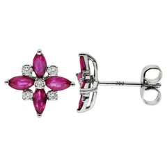18ct White Gold Diamond 
0.60ct Ruby Earrings