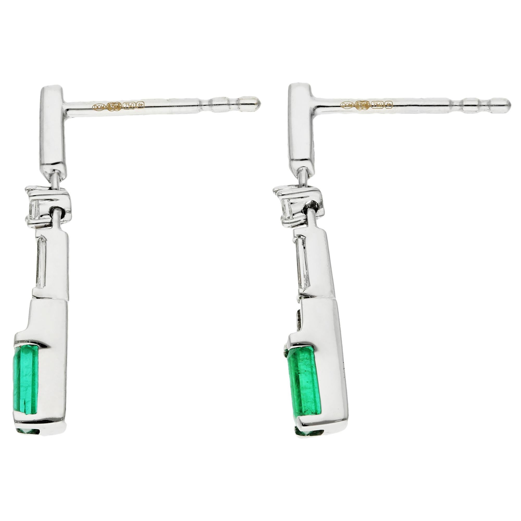18ct White Gold Diamond & 0.65ct Emerald Earrings In New Condition For Sale In Birmingham, GB