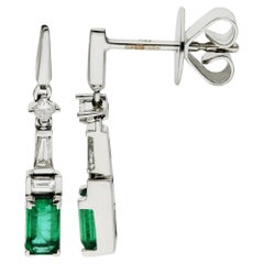 18ct White Gold Diamond & 0.65ct Emerald Earrings