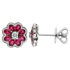 18ct White Gold Diamond 
1.13ct Ruby Earrings